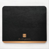Classy elegant zwart ledergoud, monogegrammeerd muismat (Voorkant)