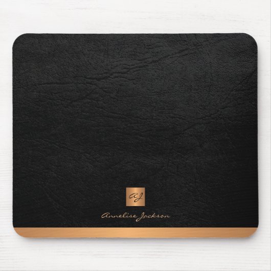 Classy elegant zwart ledergoud, monogegrammeerd muismat (Voorkant)