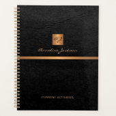 Classy elegant zwart ledergoud, monogegrammeerd planner (Voorkant)