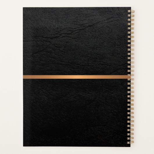 Classy elegant zwart ledergoud, monogegrammeerd planner (Achterkant)