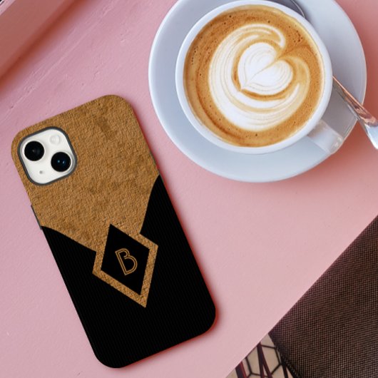 Classy Elegant Zwart Pinstripe en Tan Monogram Case-Mate iPhone Case