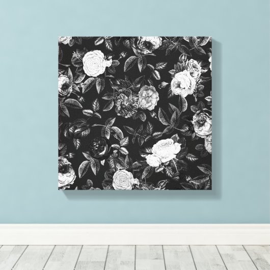 Classy Elegant Zwart-Wit Roses Canvas Afdruk (Insitu (Houten vloer))