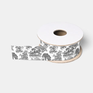 Classy Elegant Zwart Witte Paarden Country Toile Grosgrain Lint