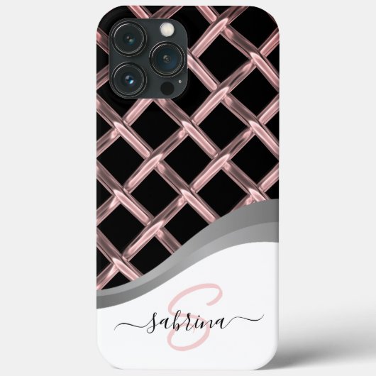 Classy Elegant Zwart & Zilver Metaal Monogram Naam Case-Mate iPhone Case (Achterkant)