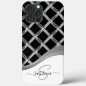 Classy Elegant Zwart & Zilver Metaal Monogram Naam Case-Mate iPhone Case (Achterkant)