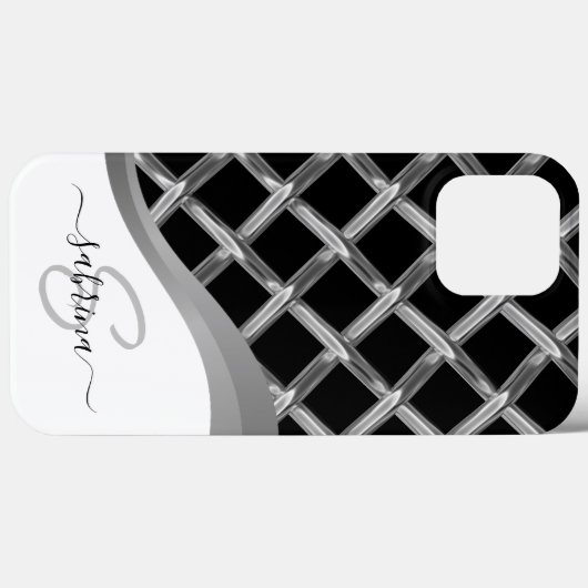 Classy Elegant Zwart & Zilver Metaal Monogram Naam Case-Mate iPhone Case (Achterkant (horizontaal))