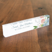 Classy elegante blush blauwe pioenen bruiloft plan naambordje (Zijkant)