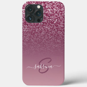 Classy Elegante Paarse Glitter Monogrammed Naam Case-Mate iPhone Case