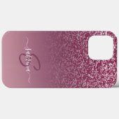 Classy Elegante Paarse Glitter Monogrammed Naam Case-Mate iPhone Case (Achterkant (horizontaal))