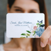 Classy elegante stoffige blauwe pioen bruiloft pla visitekaartje