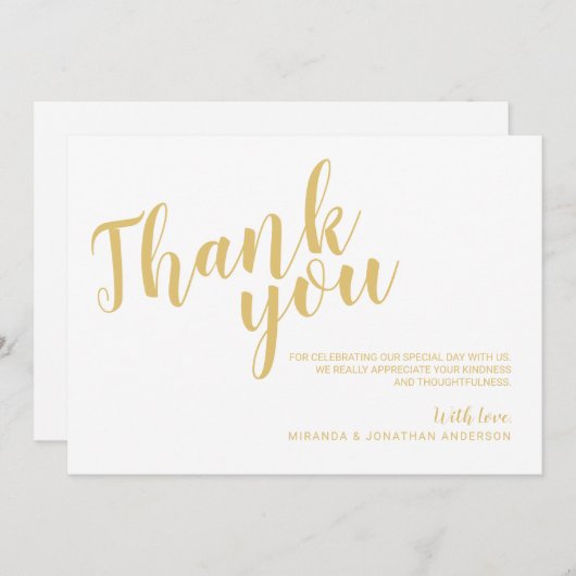 Classy Elegante Witte en Gouden Huwelijk Dank u Kaart (Voorkant / Achterkant)