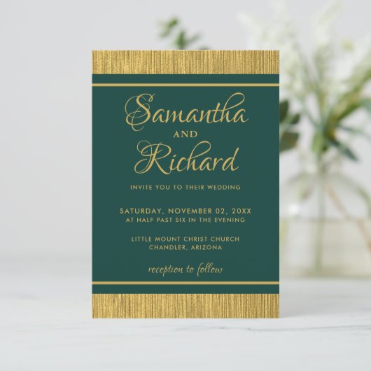 Classy Emerald Green en Goud Fotobruiloft Kaart (Staand voorkant)