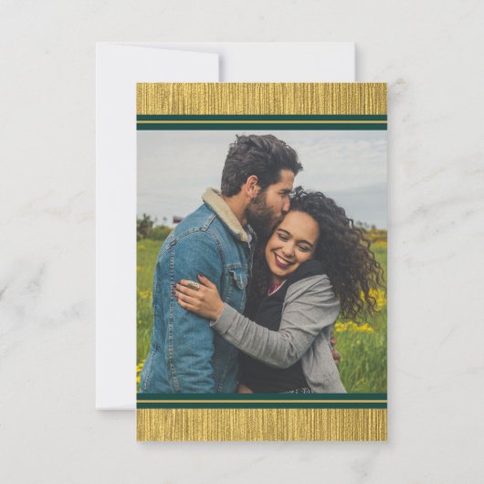 Classy Emerald Green en Goud Fotobruiloft Kaart (Achterkant)