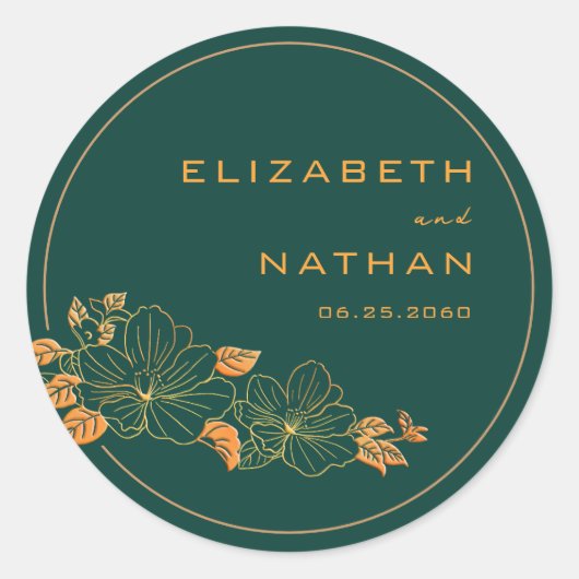 Classy Emerald Green Gold Floral Foliage Wedding Ronde Sticker (Voorkant)