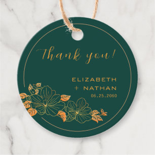 Classy Emerald Green Gold Floral Weddenschap Harte Bedankjes Labels