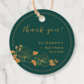 Classy Emerald Green Gold Floral Weddenschap Harte Bedankjes Labels (Voorkant)