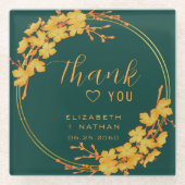 Classy Emerald Green Gold Floral Weddenschap Harte Glazen Onderzetter (Voorkant)