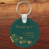 Classy Emerald Green Gold Floral Weddenschap Harte Sleutelhanger (Voorkant)