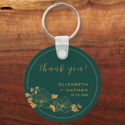 Classy Emerald Green Gold Floral Weddenschap Harte Sleutelhanger (Voorkant)