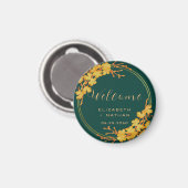 Classy Emerald Green Gold Floral Wedding Welkom Magneet (Voorkant / Achterkant)