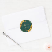Classy Emerald Green Gold Floral Wedding Welkom Ronde Sticker (Envelop)
