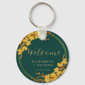 Classy Emerald Green Gold Floral Wedding Welkom Sleutelhanger (Voorkant)