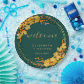 Classy Emerald Green Gold Floral Welkom Papieren Bordje (Feest)