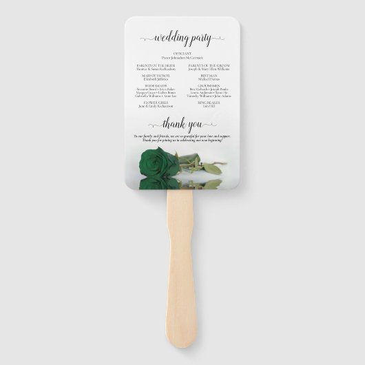 Classy Emerald Green Roos Elegant Wedding Programm Handwaaier (Achterkant)