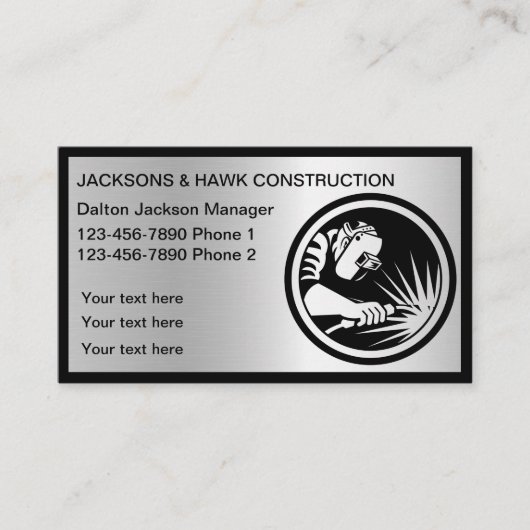 Classy en Cool Silver Metallic Look Bouw Visitekaartje (Voorkant)