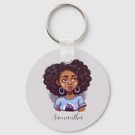 Classy en Elegant Afro Woman Sleutelhanger (Voorkant)