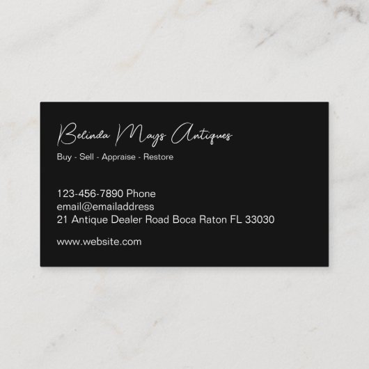 Classy en Elegant Antieke Dealer Visitekaartje (Achterkant)