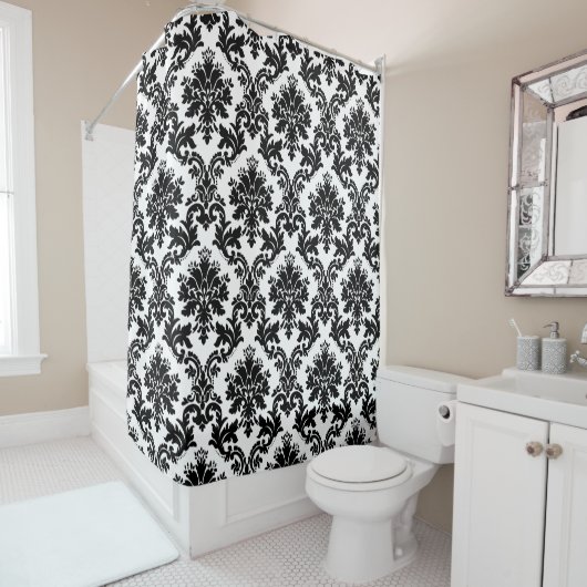 Classy en Elegant Black en White Damask Pattern Douchegordijn (In situ)