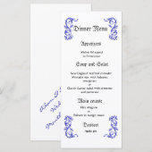 Classy en elegant blauw bruiloft diner menu (Voorkant / Achterkant)