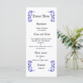 Classy en elegant blauw bruiloft diner menu (Staand voorkant)