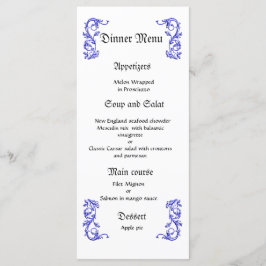 Classy en elegant blauw bruiloft diner menu