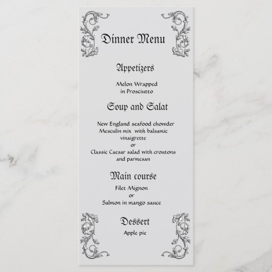 Classy en elegant grijs wit bruiloft diner menu (Voorkant)