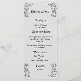 Classy en elegant grijs wit bruiloft diner menu