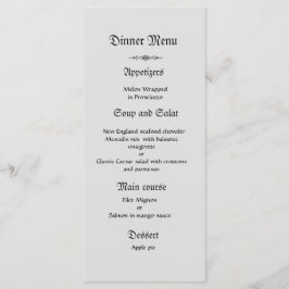 Classy en elegant grijs wit bruiloft diner menu