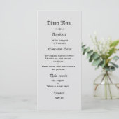 Classy en elegant grijs wit bruiloft diner menu (Staand voorkant)