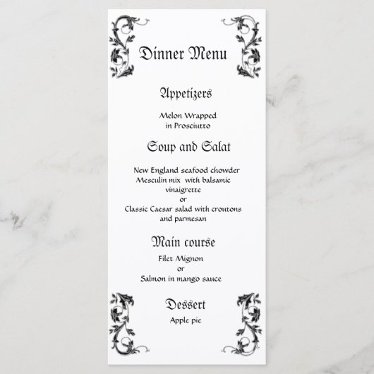 Classy en elegant huwelijksdiner menu (Voorkant)