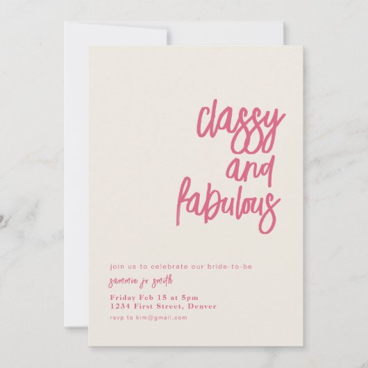 Classy en Fabulous Bridal Shower Uitnodiging (Voorkant)