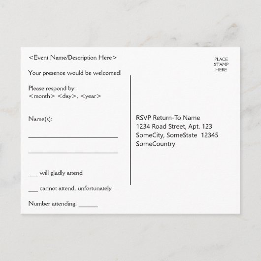 Classy- en Glamoureus "RSVP"-Briefkaart Briefkaart (Achterkant)