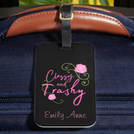 Classy en Trashy Pink Rose gepersonaliseerd Bagagelabel