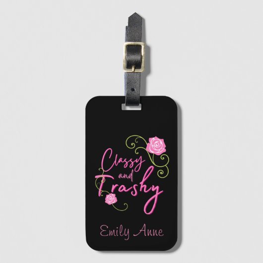 Classy en Trashy Pink Rose gepersonaliseerd Bagagelabel (Voorkant (verticaal))