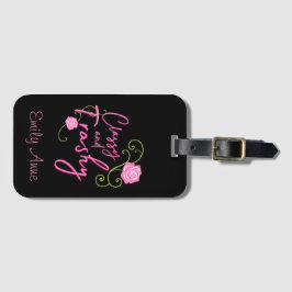 Classy en Trashy Pink Rose gepersonaliseerd Bagagelabel