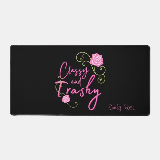 Classy en Trashy Pink Rose gepersonaliseerd Bureaumat (Voorkant)