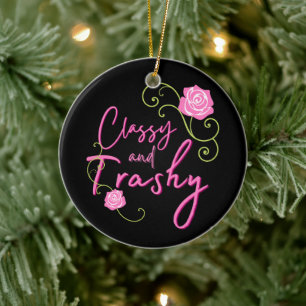 Classy en Trashy Pink Rose gepersonaliseerd Keramisch Ornament