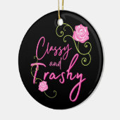 Classy en Trashy Pink Rose gepersonaliseerd Keramisch Ornament (Links)
