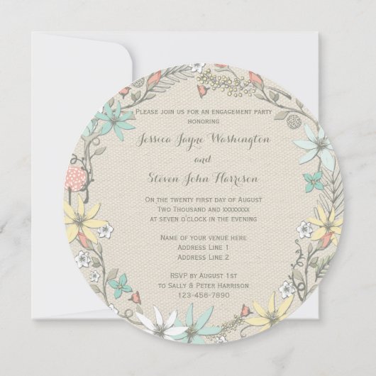 Classy Engagement Party, Floral Wreath en Banner Kaart (Achterkant)