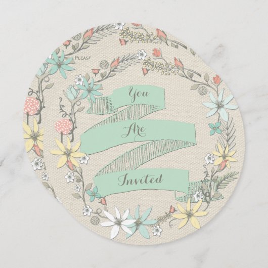 Classy Engagement Party, Floral Wreath en Banner Kaart (Voorkant / Achterkant)